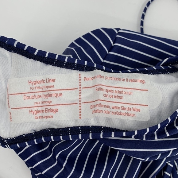 Lands End navy blue stripe swim white one piece swimsuit tie strappy new 6 - Picture 4 of 4